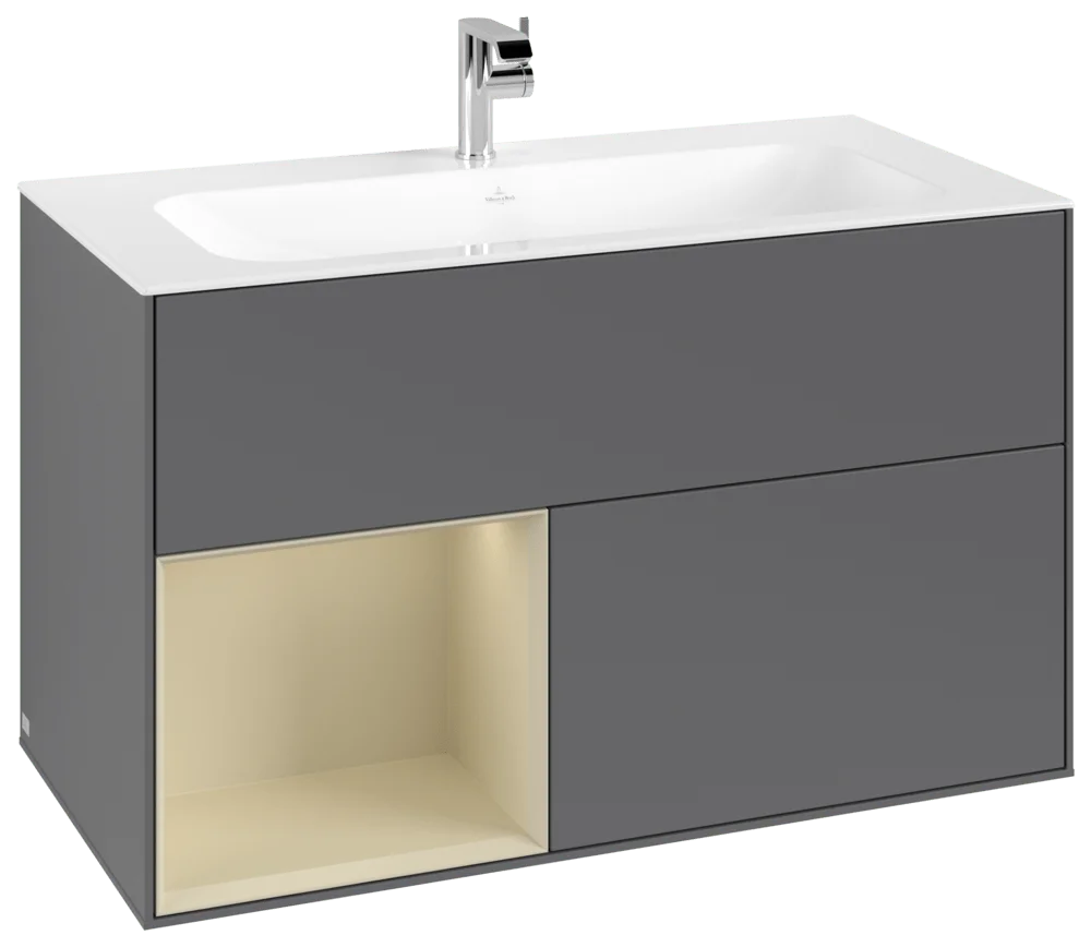 Villeroy & Boch Waschbeckenunterschrank Finion F03, Anthracite Matt Lacquer / Silk Grey Matt Lacquer, 996 x 591 x 498 mm, mit Beleuchtung, Push-to-open, SoftClosing