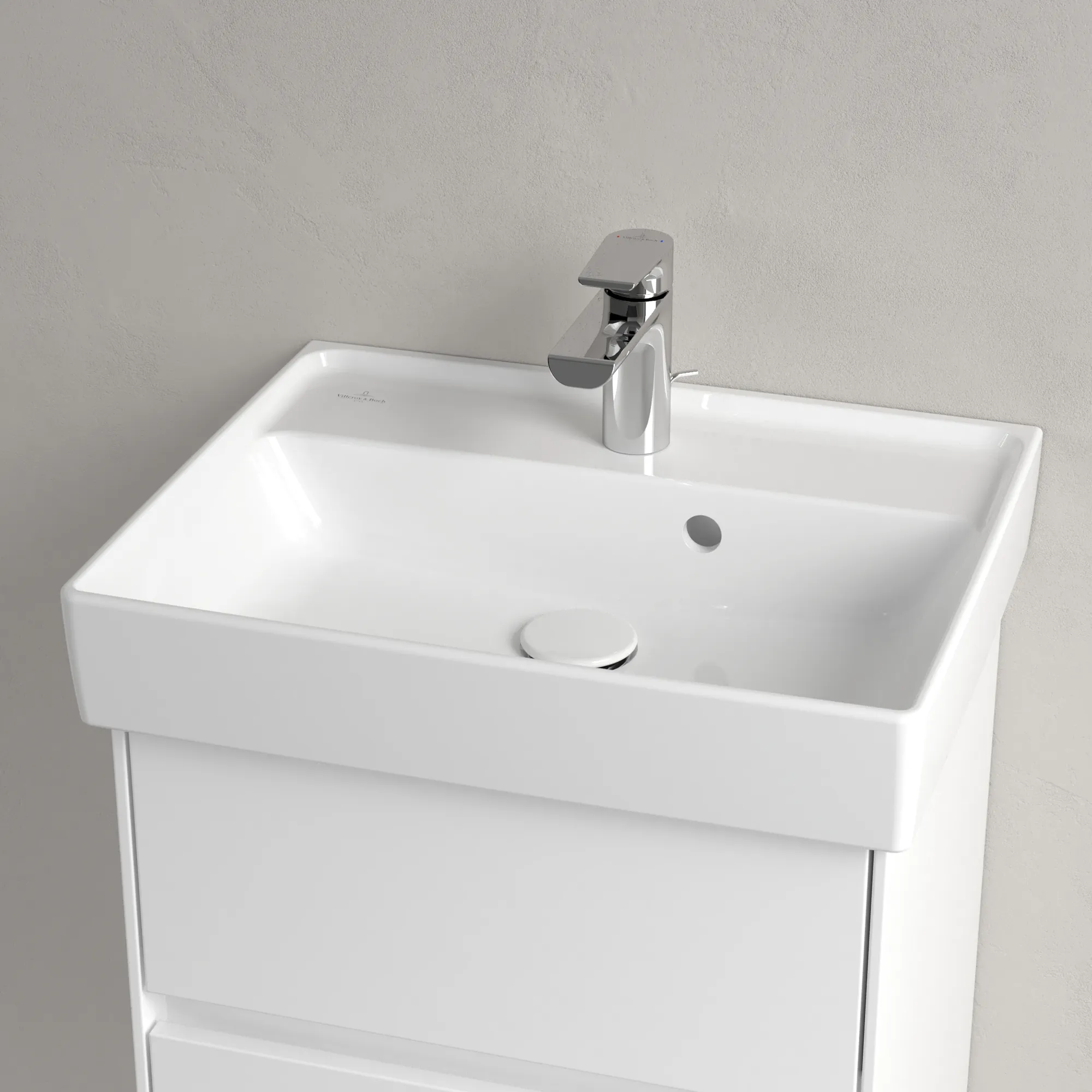 Villeroy & Boch Handwaschbecken aus TitanCeram „Collaro“ 500 × 400 × 150 mm, mit Hahnlochbohrung, Hahnlochposition mittig in Weiß Alpin Villeroy & Boch Handwaschbecken aus TitanCeram „Collaro“ 500 × 400 × 150 mm, mit Hahnlochbohrung, Hahnlochposition mittig in Weiß Alpin