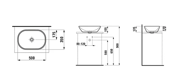 Waschtisch-Schale LUA 350x500x135 ohne Hahnloch mit Überlauf weiß Waschtisch-Schale LUA 350x500x135 ohne Hahnloch mit Überlauf weiß