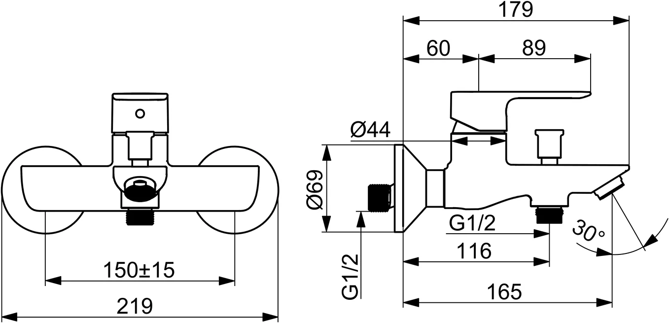 HansaBASIC EHM Wannenfüll- und Brausebatterie 5544 Ausladung 165 mm DN15 Chrom HansaBASIC EHM Wannenfüll- und Brausebatterie 5544 Ausladung 165 mm DN15 Chrom
