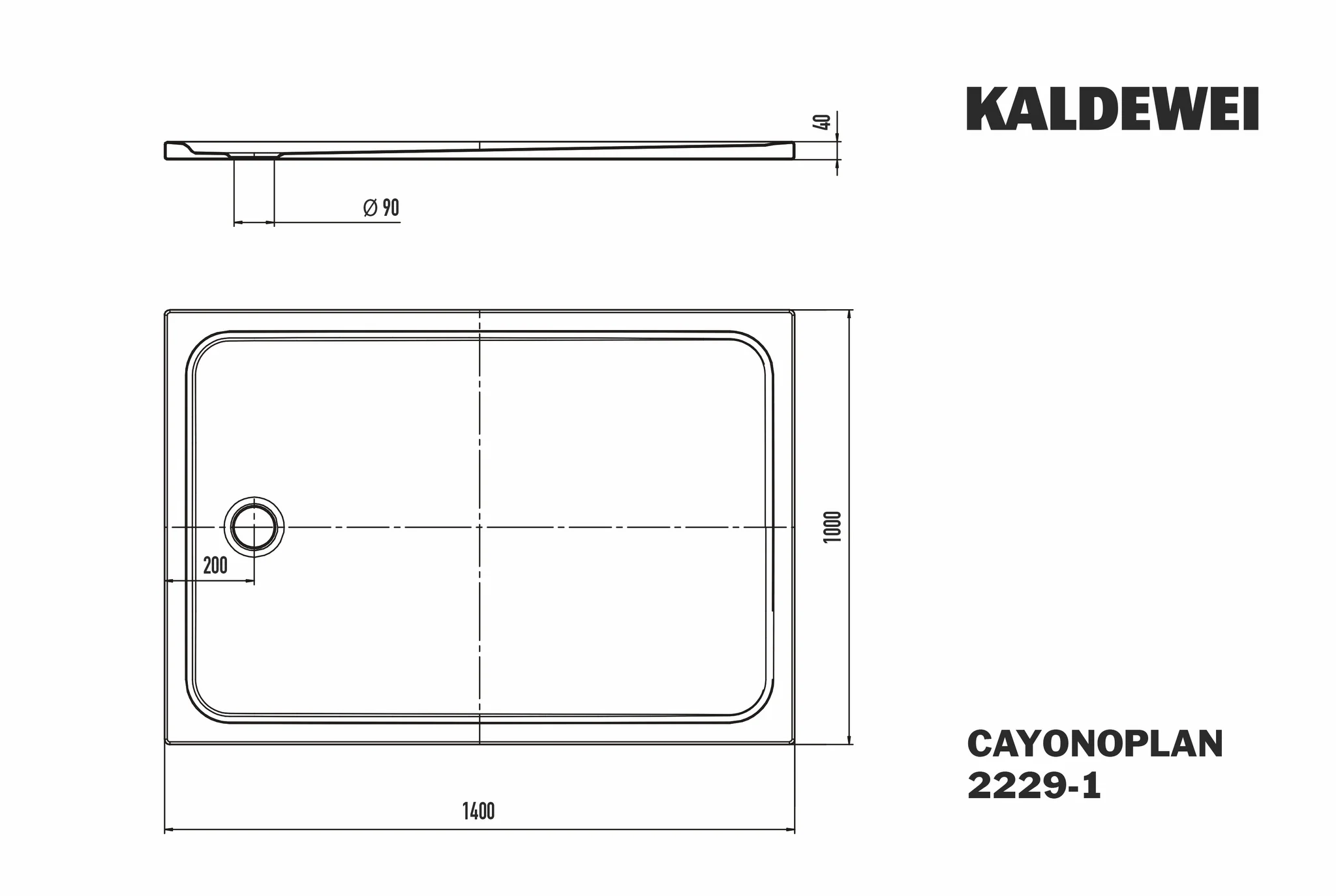 Kaldewei CAYONOPLAN Duschfläche, 1000x1400 mm, warm grey 10, Perl-Effekt, bodeneben, seitlicher Ablauf