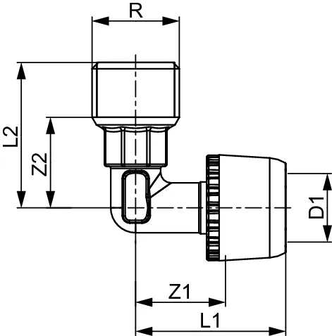 TECElogo-Ax Winkelübergangsnippel Dimension 20 × R 3/4", Siliziumbronze