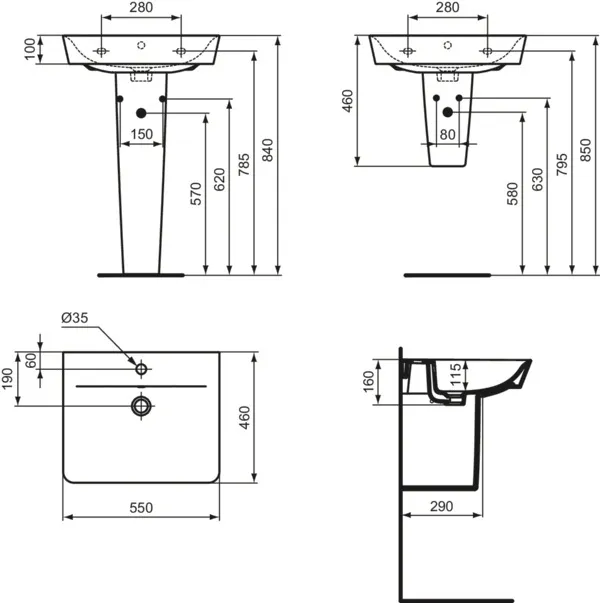 Waschbecken „ConnectAir“ 55 × 46 × 16 cm, Hahnlochposition mittig in Weiß Waschbecken „ConnectAir“ 55 × 46 × 16 cm, Hahnlochposition mittig in Weiß