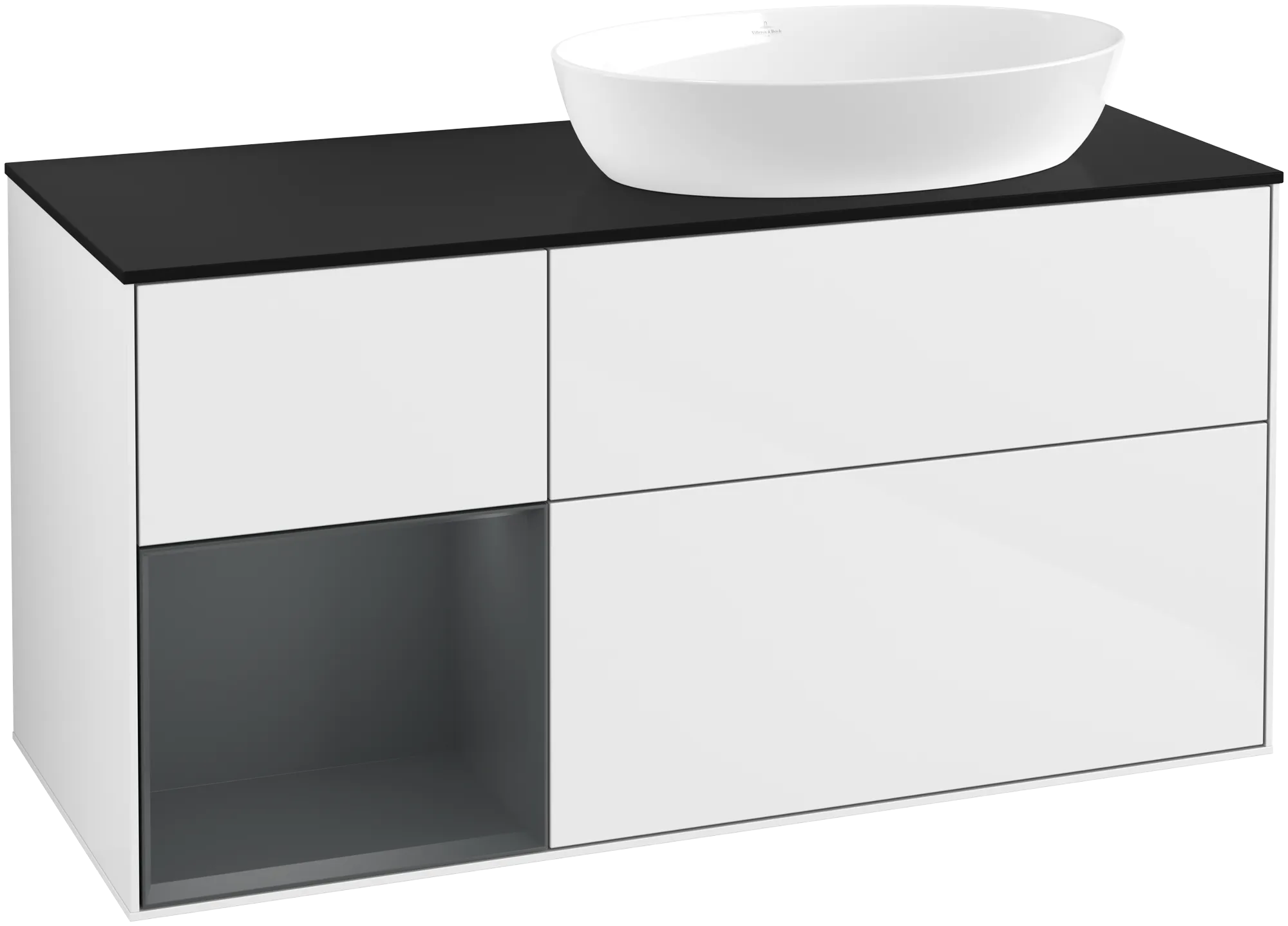 Villeroy & Boch Finion Waschbeckenunterschrank FA4, 1200x603x501mm, Glossy White Lacquer / Midnight Blue Matt Lacquer / Glass Black Matt