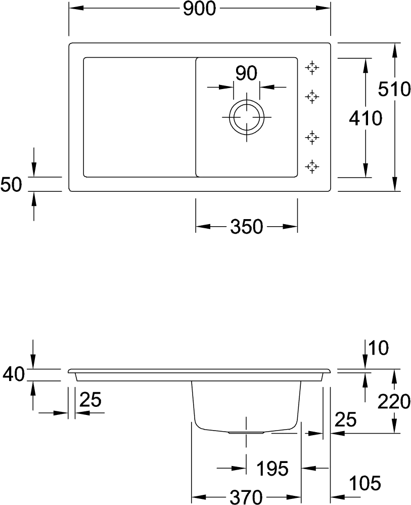 Villeroy & Boch Timeline 50 Einbauspüle, 900x510 mm, Keramik, Almond CeramicPlus