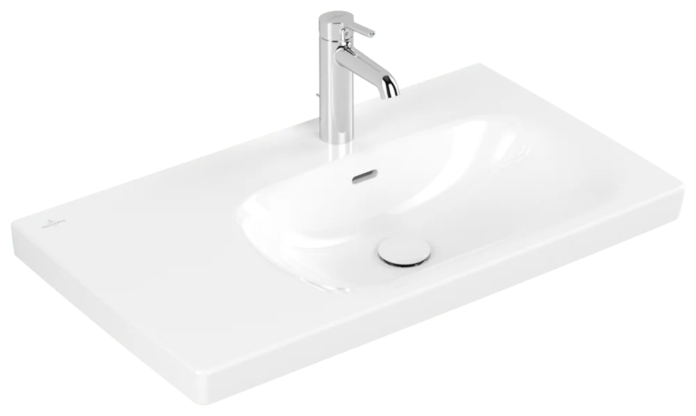 Villeroy & Boch Schrankwaschtisch Skyla 5A52R1, 800x460mm, Rechteck, Becken rechts, 1HL. mittleres Hahnloch durchgestochen, mit Überlauf, Weiß Alpin