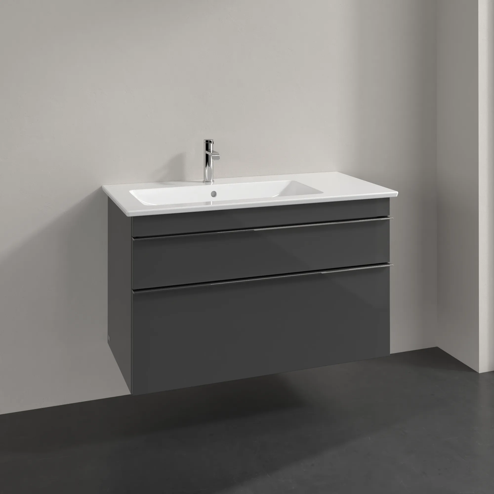 Villeroy & Boch Waschtischunterschrank „Venticello“ für Schrankwaschtisch 953 × 590 × 502 mm Glossy Grey, für Becken links Villeroy & Boch Waschtischunterschrank „Venticello“ für Schrankwaschtisch 953 × 590 × 502 mm Glossy Grey, für Becken links