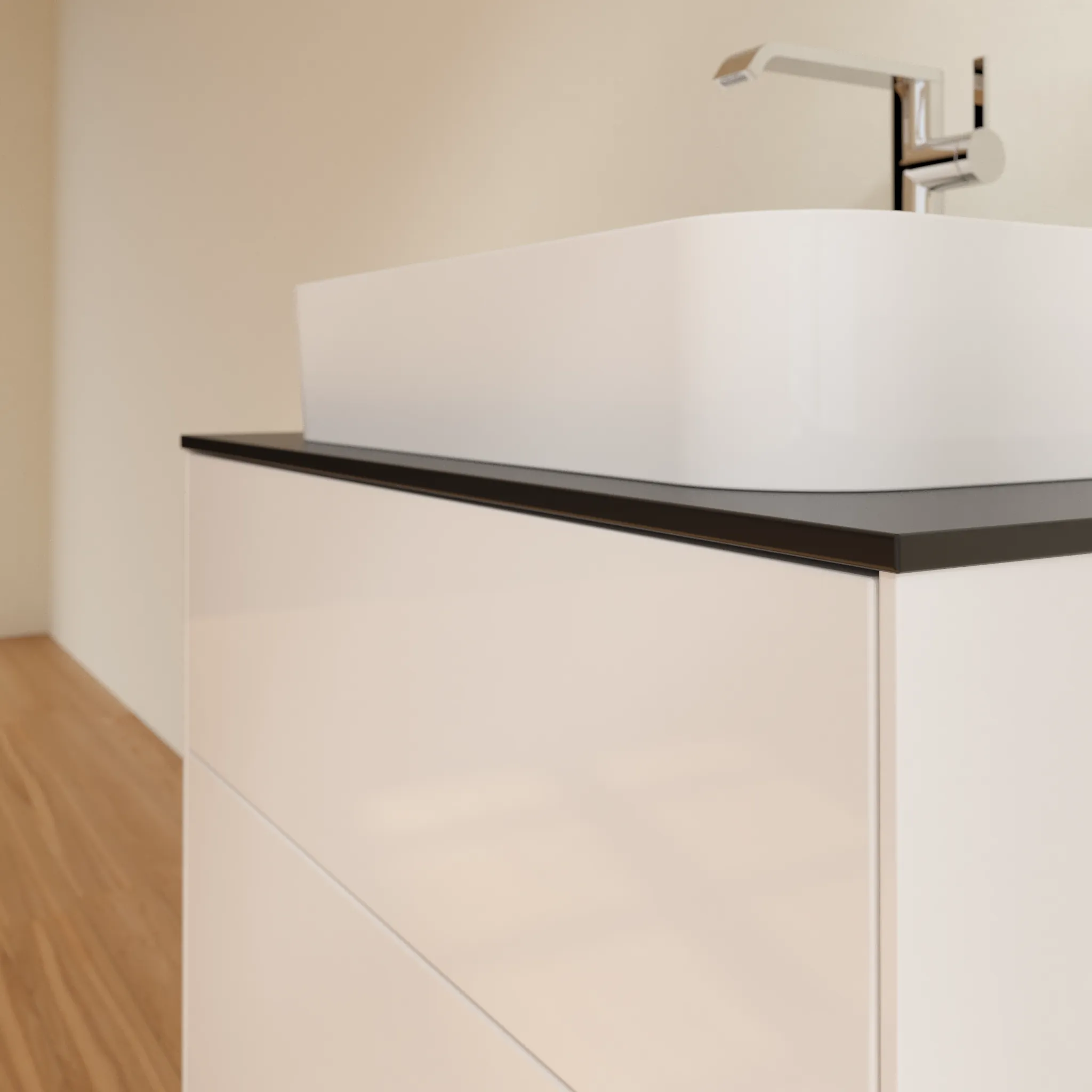 Villeroy & Boch Finion Waschbeckenunterschrank F22 800x603x501mm Glossy White Lacquer / Glass Black Matt Villeroy & Boch Finion Waschbeckenunterschrank F22 800x603x501mm Glossy White Lacquer / Glass Black Matt