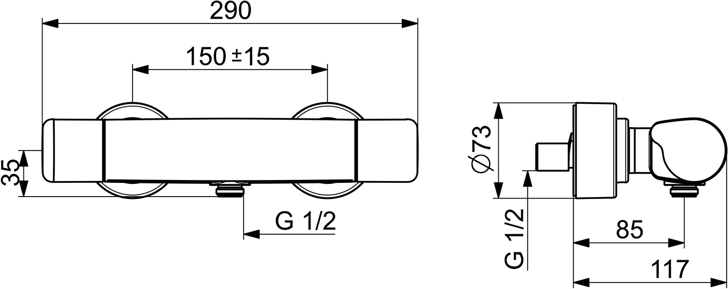HansaCARE Duscharmatur, Wandmontage, Thermostat, Chrom HansaCARE Duscharmatur, Wandmontage, Thermostat, Chrom