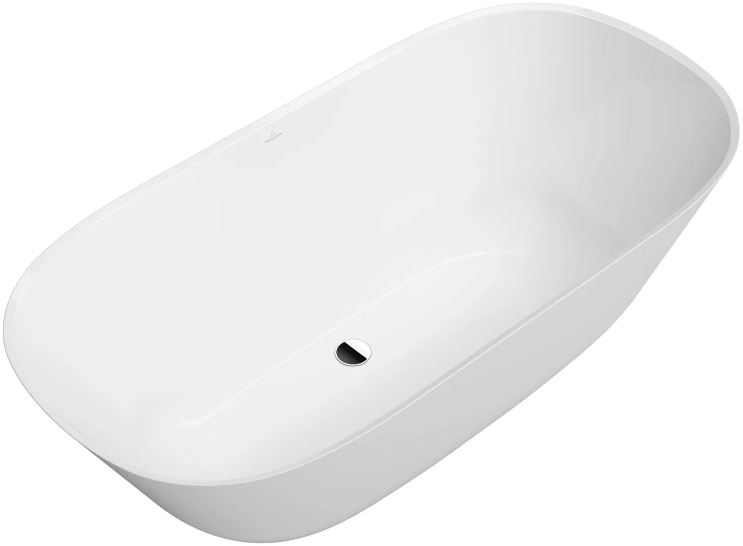 Villeroy & Boch Badewanne „Theano“ freistehend oval 155 × 75 cm, Fußablauf in Weiß Alpin