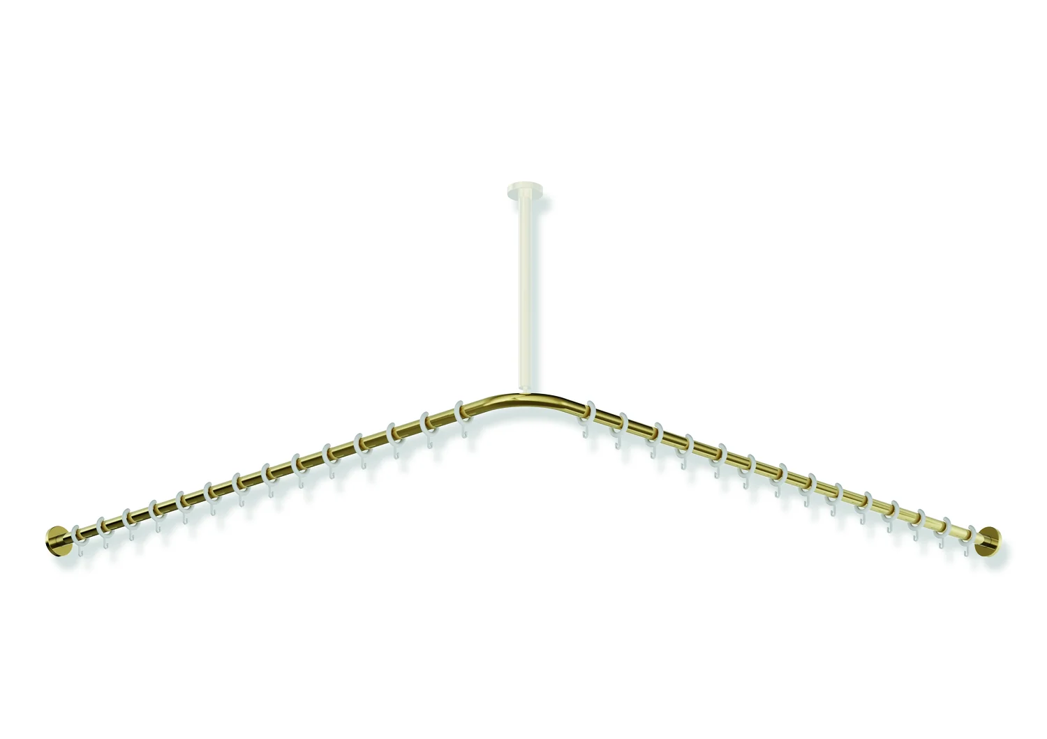 HEWI Vorhangstange System 900, Edelstahl PVD gold glänzend, Achsmaß 1487 x 1487 mm, 28 Ringe aus POM, kürzbar HEWI Vorhangstange System 900, Edelstahl PVD gold glänzend, Achsmaß 1487 x 1487 mm, 28 Ringe aus POM, kürzbar