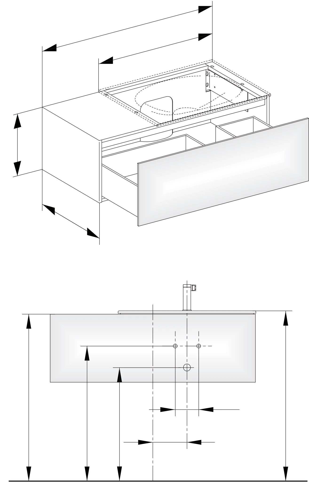 Edition 11 Waschtischunterbau mit Auszug u. Beleuchtung 1050 x 350 x 535 mm weiß/weiß WTU Edition 11 31154,1 Auszug, Bel., weiß/weiß