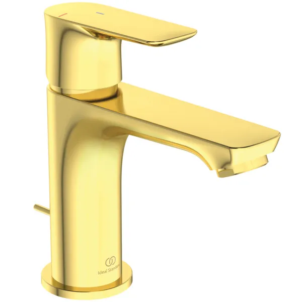 Ideal Standard Connect Air Waschtischarmatur Slim, Brushed Gold, 107 mm Ausladung, 90 mm Auslaufhöhe, 5 l/min Durchfluss, GeraBad.de - Dein Badshop