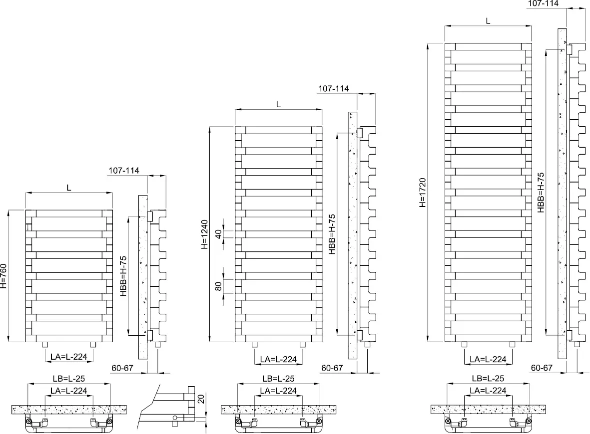 Collection IRSAP Step B, Designer-Heizkörper Serie DSB, für Zentralheizung. Designheizkörper aus Aluminiumelementen mit eleganten, horizontalen Halbovalprofilen 40x27 mm in weiten Abständen angeordnet für bequemes Einhängen und Erwärmen von Handtüchern u Collection IRSAP Step B, Designer-Heizkörper Serie DSB, für Zentralheizung. Designheizkörper aus Aluminiumelementen mit eleganten, horizontalen Halbovalprofilen 40x27 mm in weiten Abständen angeordnet für bequemes Einhängen und Erwärmen von Handtüchern u