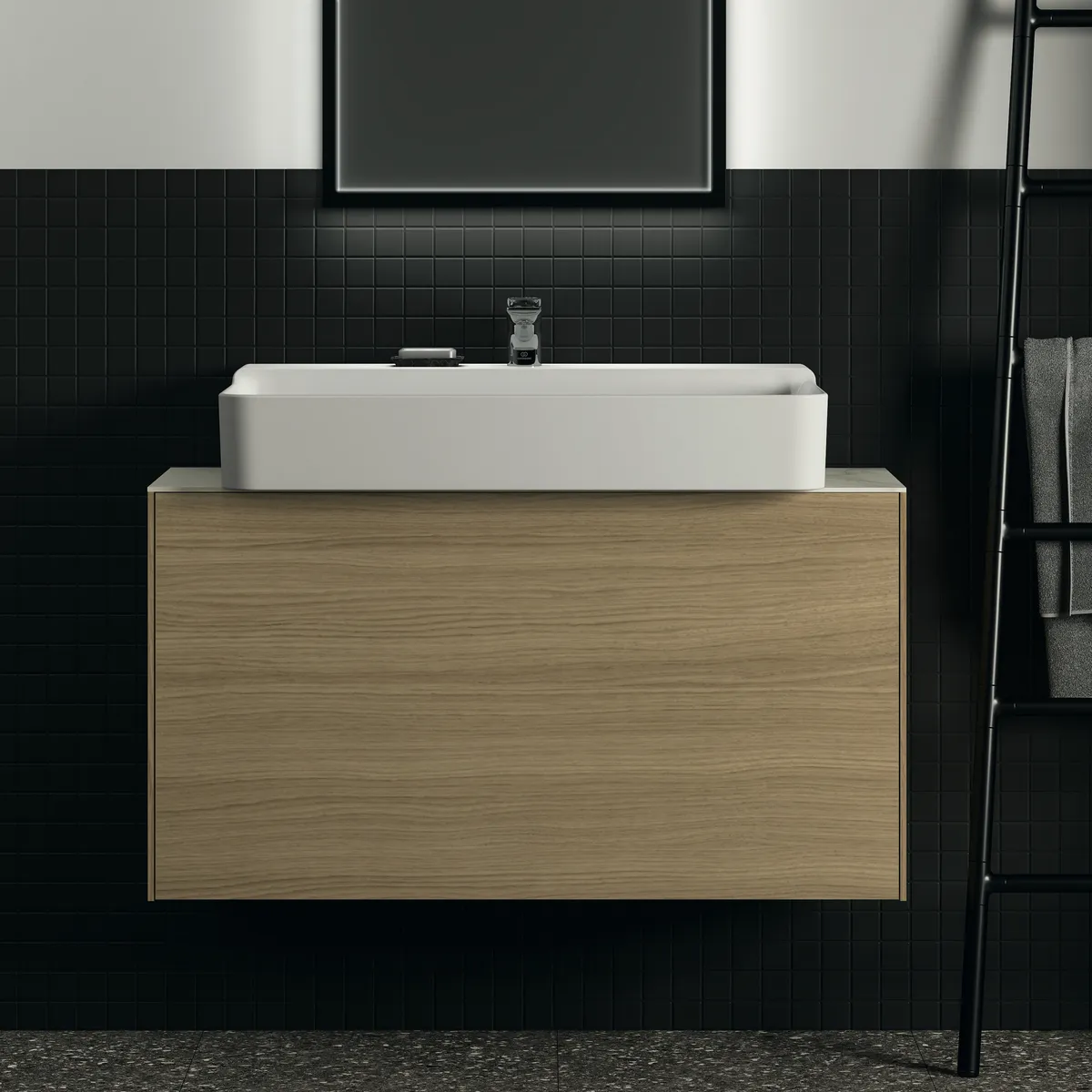 Waschtischplatte Conca, aus Keramik, 1002x373x6mm, Marmor Noir Desir