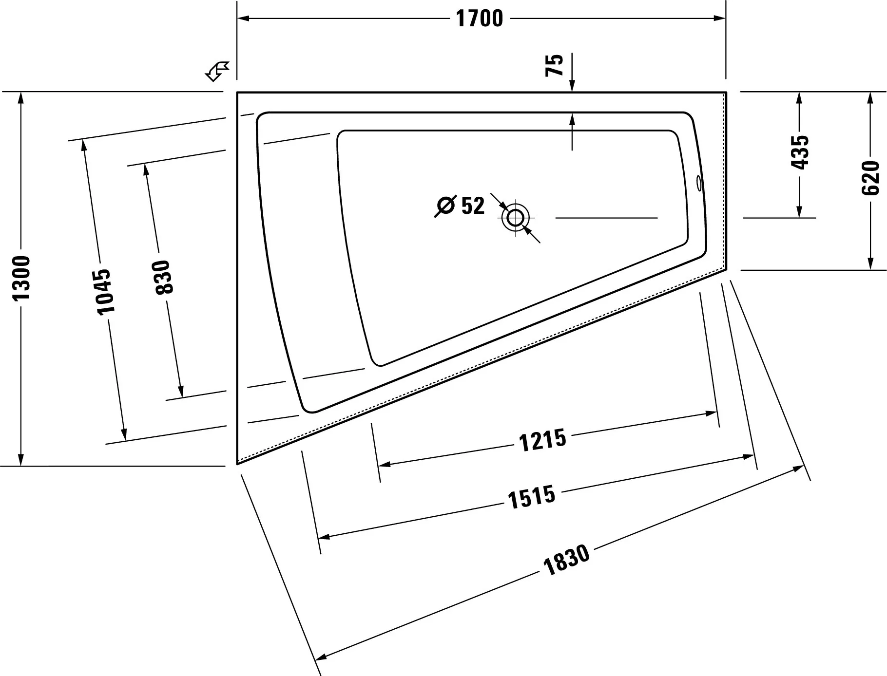 Duravit Badewanne „Paiova“ vorwand sonderform 1700 × 1300 mm, links in Weiß Duravit Badewanne „Paiova“ vorwand sonderform 1700 × 1300 mm, links in Weiß