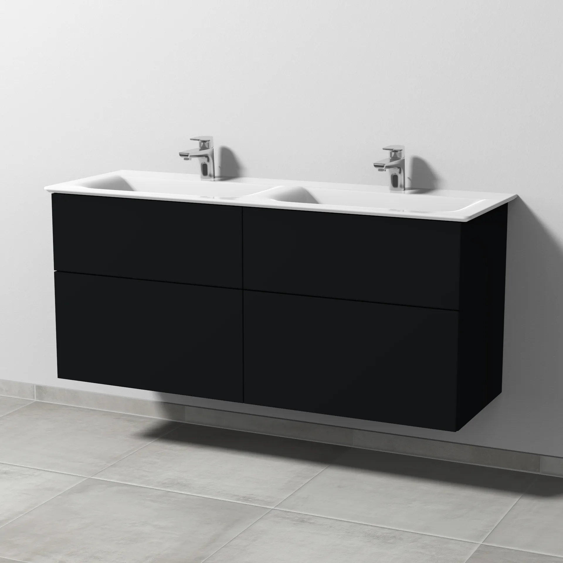 Sanipa Waschtischunterschrank „3way“ passend zu Keramik-Waschtische Connect Air von Ideal Standard 1290 × 585 × 437 mm in Schwarz (matt), mit