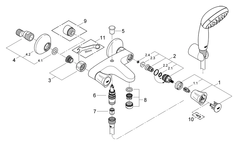 Wannenbatterie Costa 25460_1, Wandmontage, mit Brausegarnitur, eigensicher, chrom