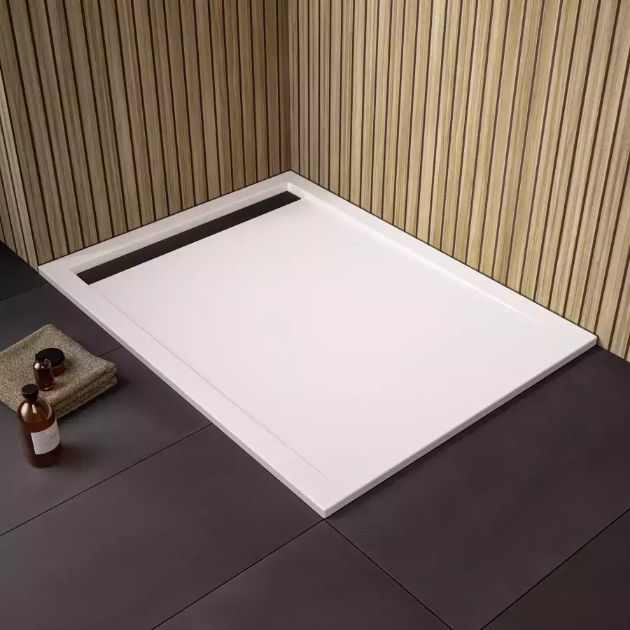HSK rechteck Acryl-Duschwanne „superflach“ mit schmaler Ablaufrinne 90 × 100 cm mit Antislip, in Schwarz (matt)