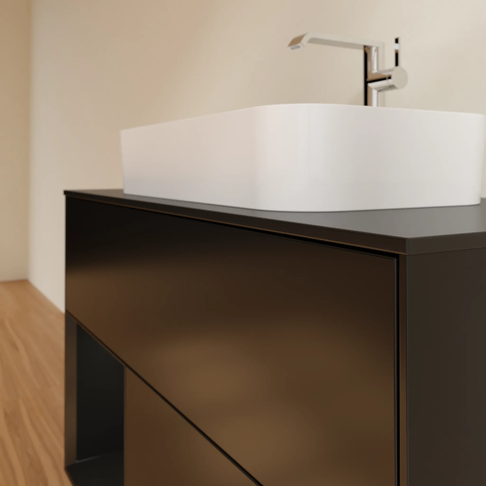 Villeroy & Boch Waschbeckenunterschrank Finion F24 in Black Matt Lacquer, 1000x603x501mm, mit Beleuchtung und Push-to-open Funktion Villeroy & Boch Waschbeckenunterschrank Finion F24 in Black Matt Lacquer, 1000x603x501mm, mit Beleuchtung und Push-to-open Funktion