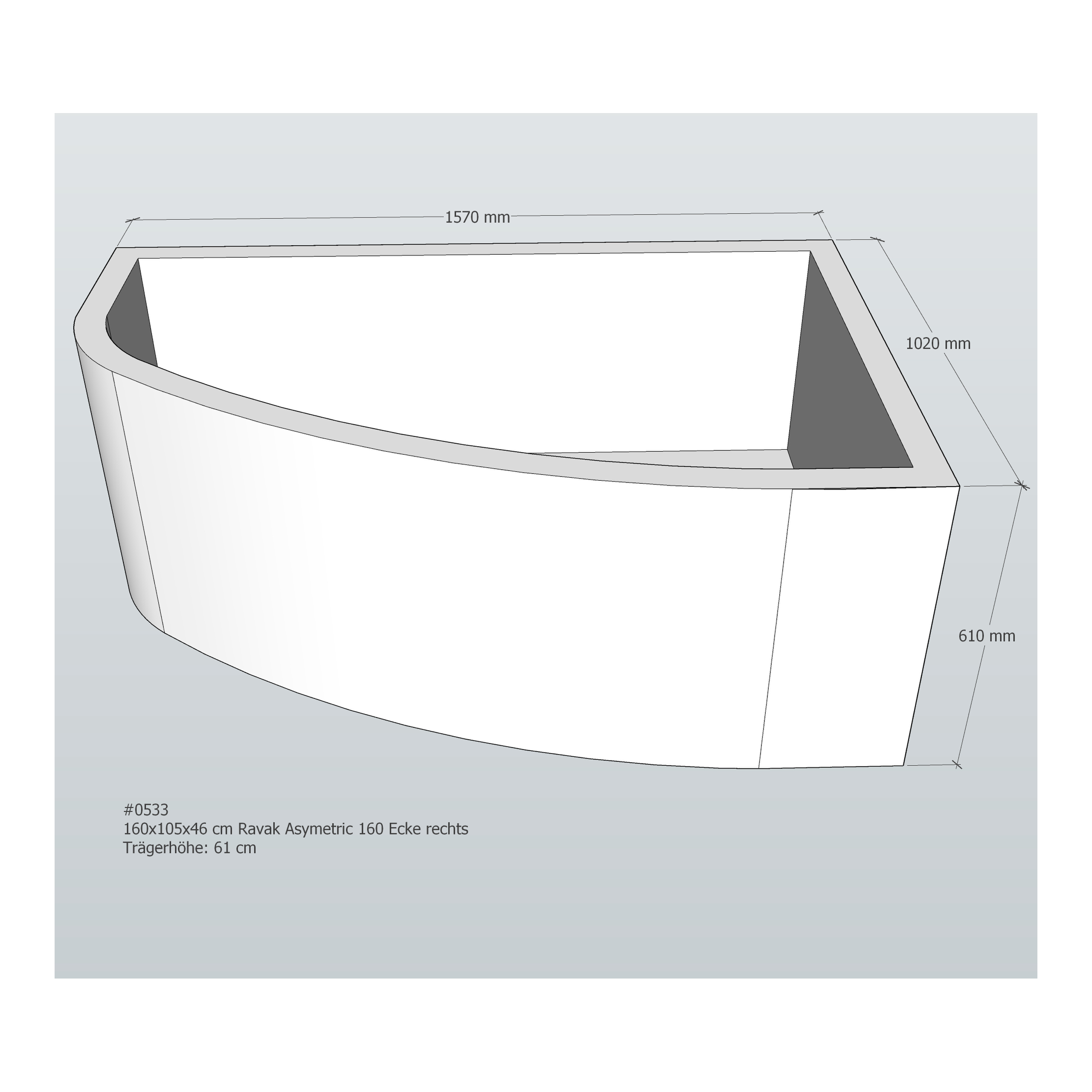 Badewannenträger für Ravak Asymetric 160 rechts 160 × 105 × 46 cm