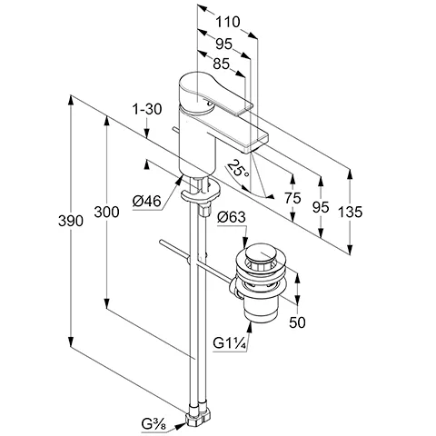Kludi ZENTA SL Waschtisch-EHM 75mm Ablaufgarnitur, ECO PLUS chrom