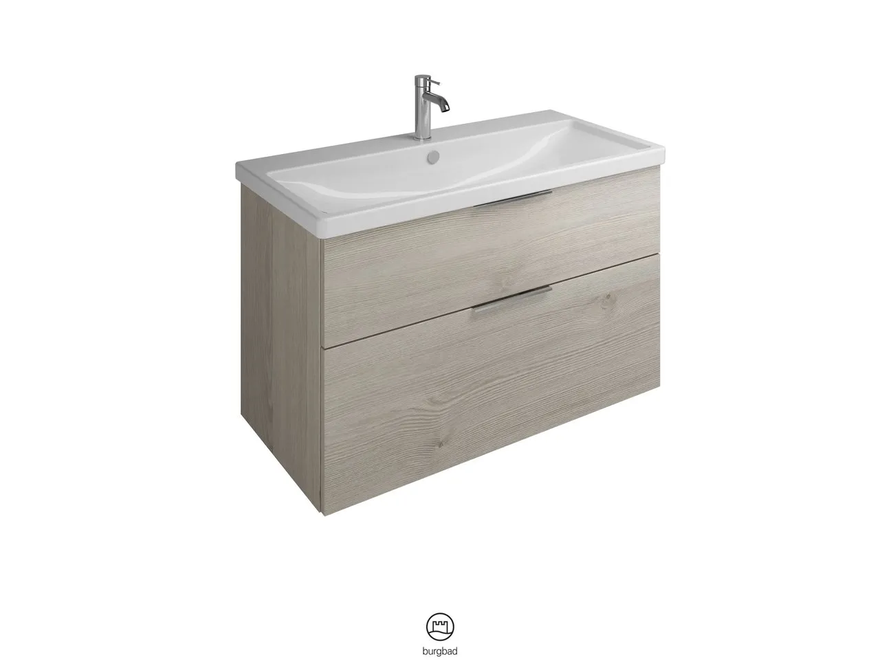 burgbad Badmöbelset Keramik-Waschtisch inkl. Waschtischunterschrank „Eqio“ 103 × 64,5 × 49 cm Griffleiste, Chrom, in Eiche Dekor Cashmere burgbad Badmöbelset Keramik-Waschtisch inkl. Waschtischunterschrank „Eqio“ 103 × 64,5 × 49 cm Griffleiste, Chrom, in Eiche Dekor Cashmere