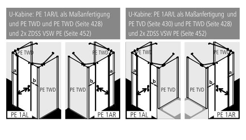 Kermi Duschtür Pendeltür 1-flügelig links mit Festfeldern für Nische und Ecke „PEGA“ Glas SR Opaco, BV: 990 - 1040 mm GAK: 990 - 1015 mm WE: 990 - 1040 mm H: 1850 mm