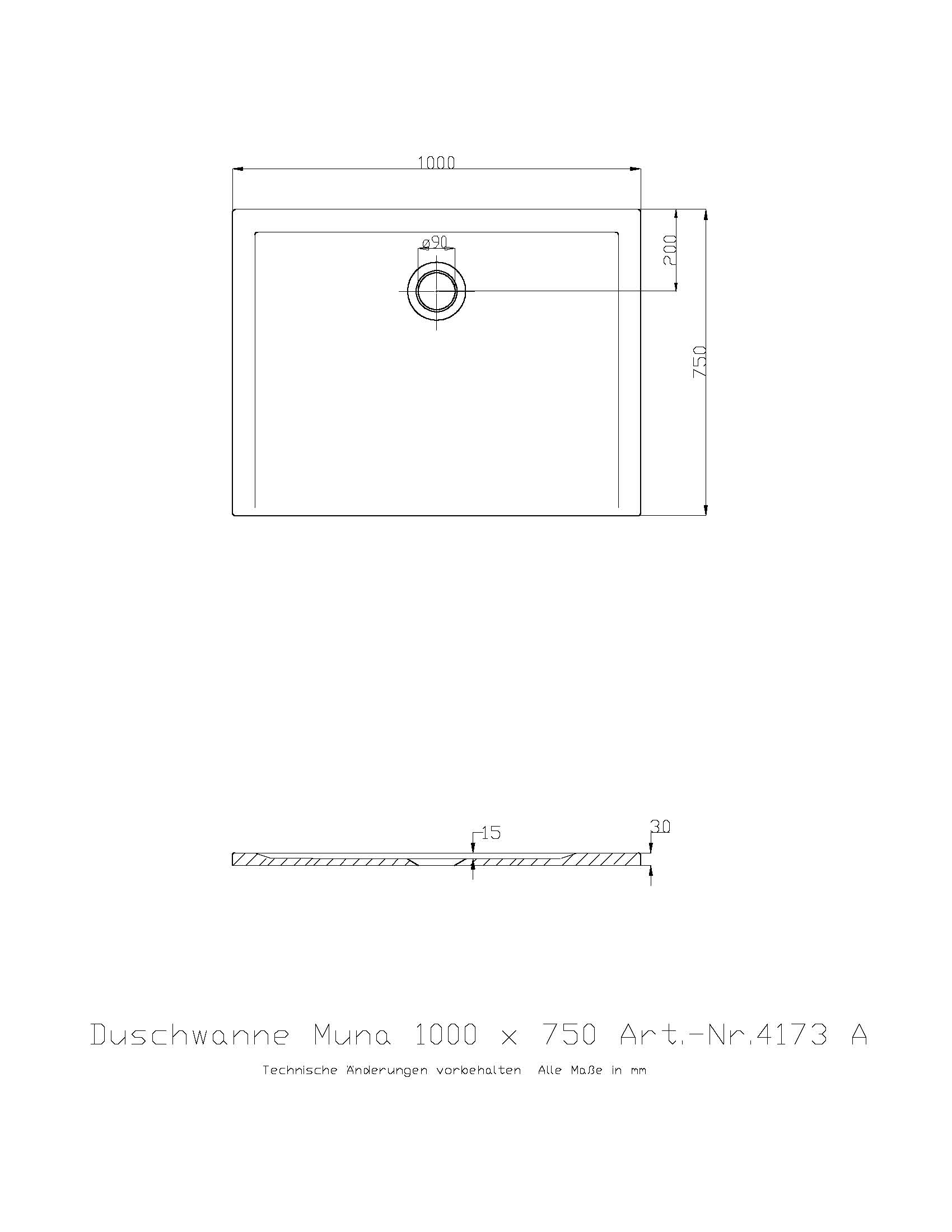 Duschwanne „Muna“ Rechteck 100 × 75 cm in Weiß