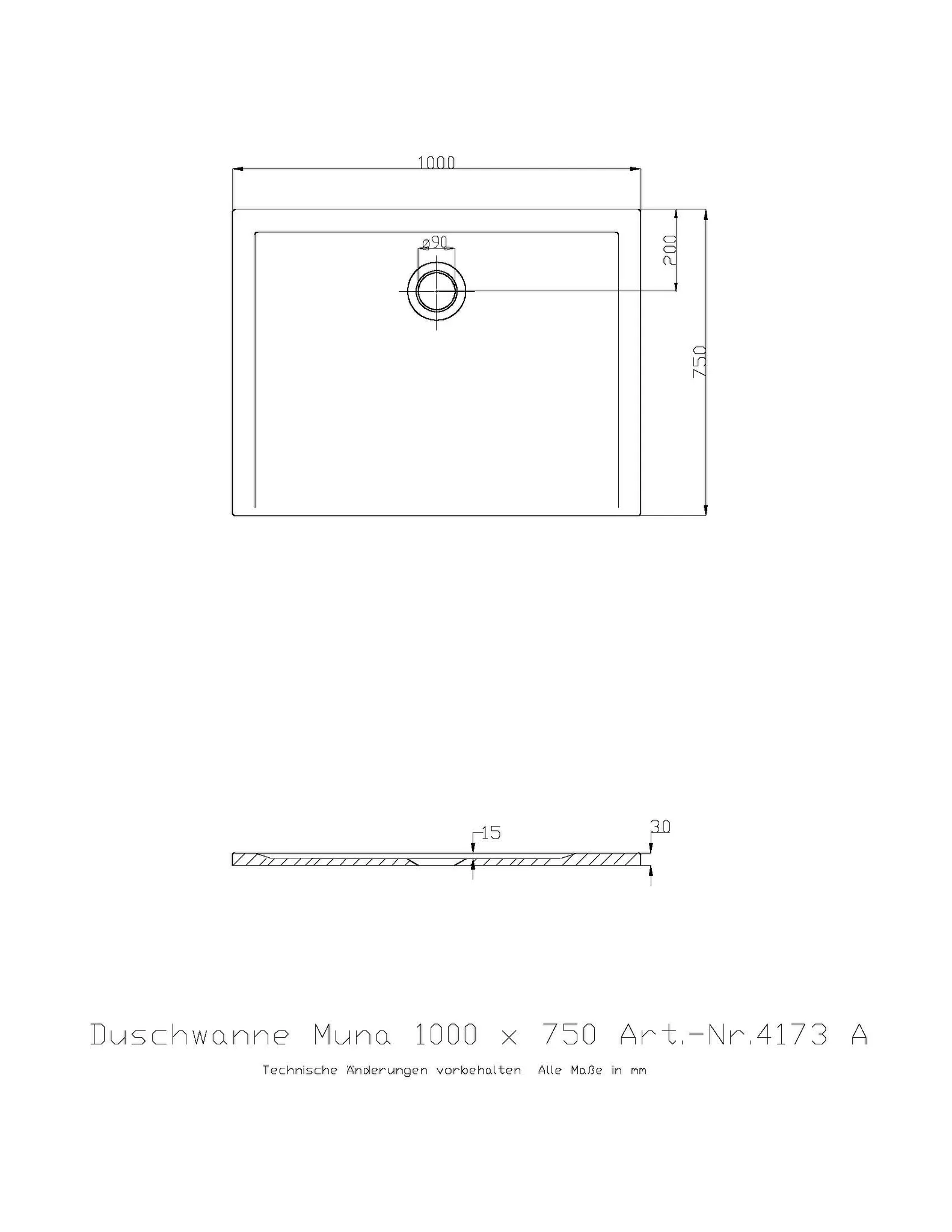 Duschwanne „Muna“ Rechteck 100 × 75 cm in Schiefergrau