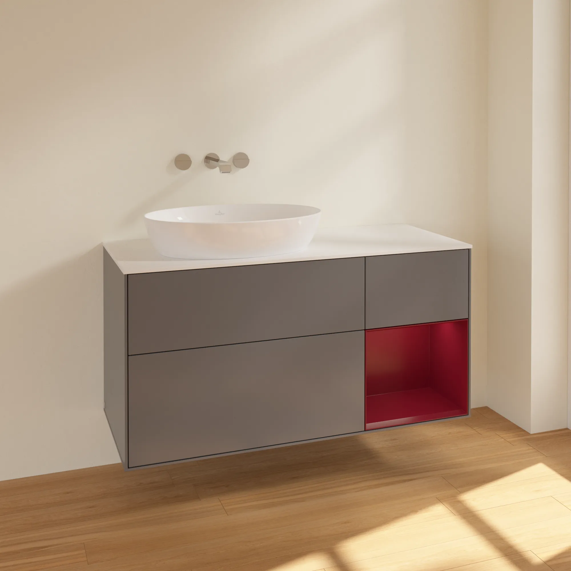 Villeroy & Boch Waschtischunterschrank „Finion“ für Schrankwaschtisch 1200 × 603 × 501 mm Anthracite Matt Lacquer, für Becken links, ohne Hahnlochbohrung