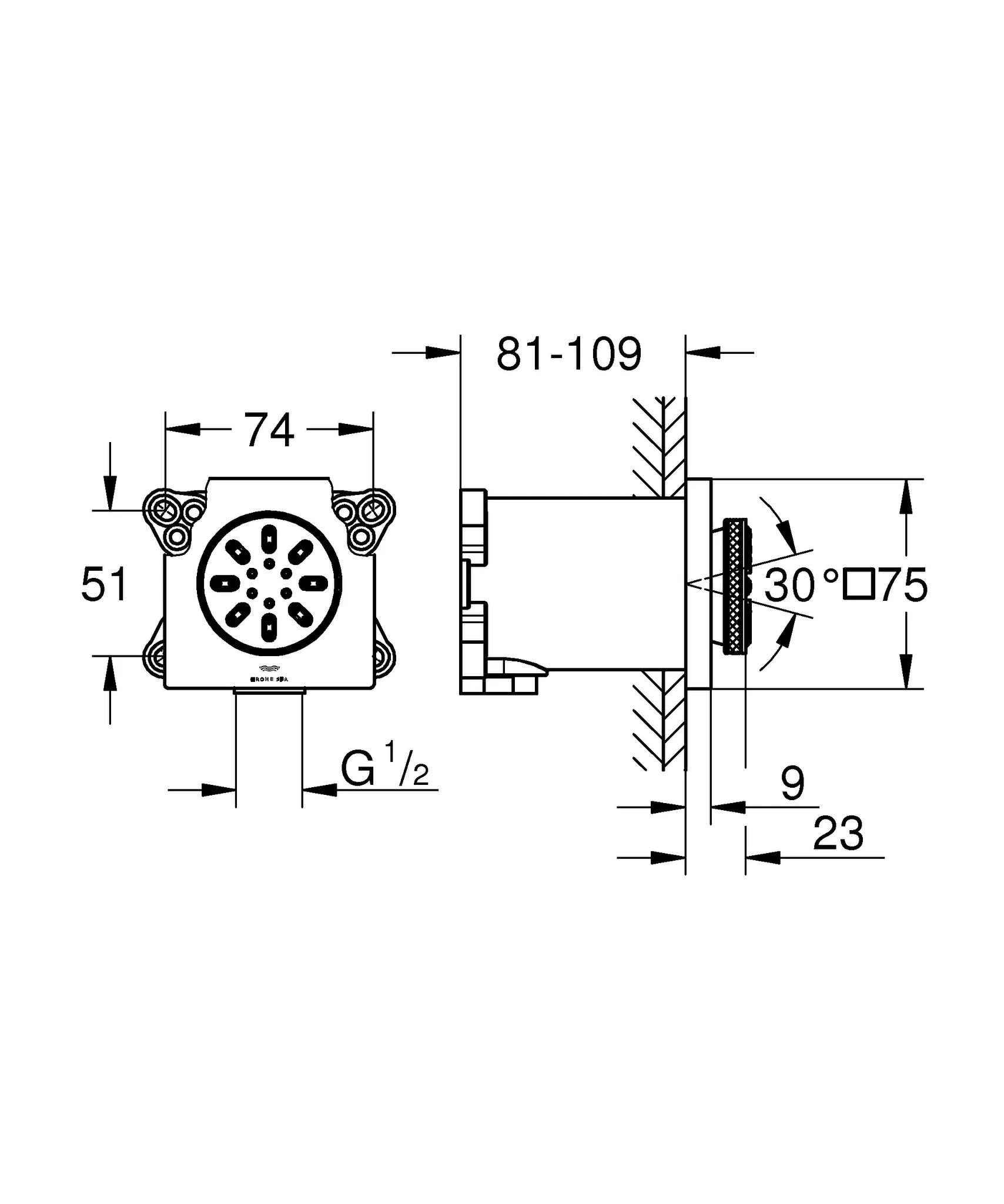 Seitenbrause Rainshower Aqua 26802, 2 Strahlarten, inklusive Einbaukörper und Abdichtung, eckige Form, chrom Seitenbrause Rainshower Aqua 26802, 2 Strahlarten, inklusive Einbaukörper und Abdichtung, eckige Form, chrom