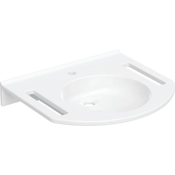 Publica Waschtisch rundes Design, mit Ausschnitten, barrierefrei: B=60cm, T=55cm, Hahnloch=mittig, Überlauf=ohne, weiß-alpin Publica Waschtisch rundes Design, mit Ausschnitten, barrierefrei: B=60cm, T=55cm, Hahnloch=mittig, Überlauf=ohne, weiß-alpin