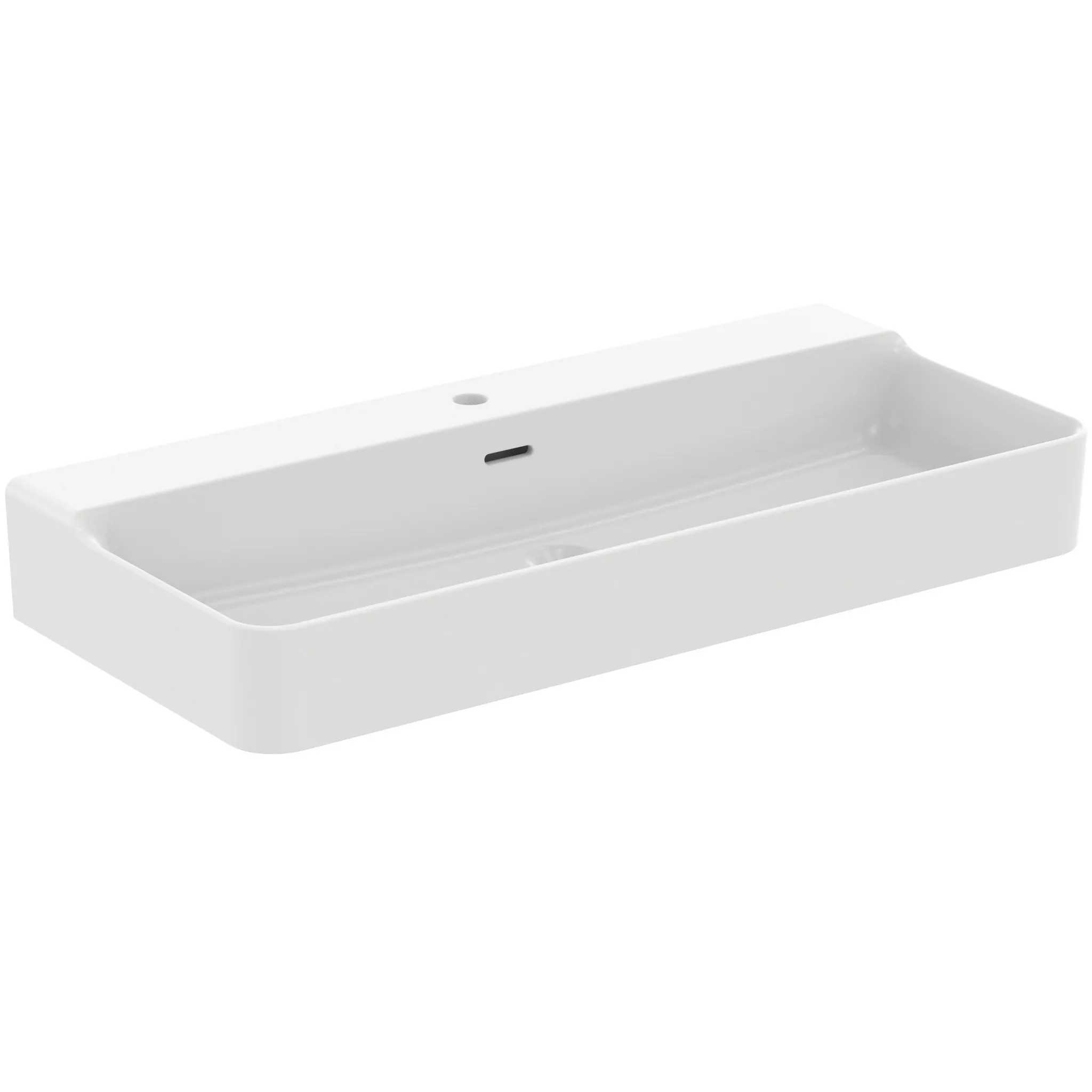 Waschbecken „Conca“ 100 × 45 × 16,5 cm, Hahnlochposition mittig in Seidenweiß Waschbecken „Conca“ 100 × 45 × 16,5 cm, Hahnlochposition mittig in Seidenweiß