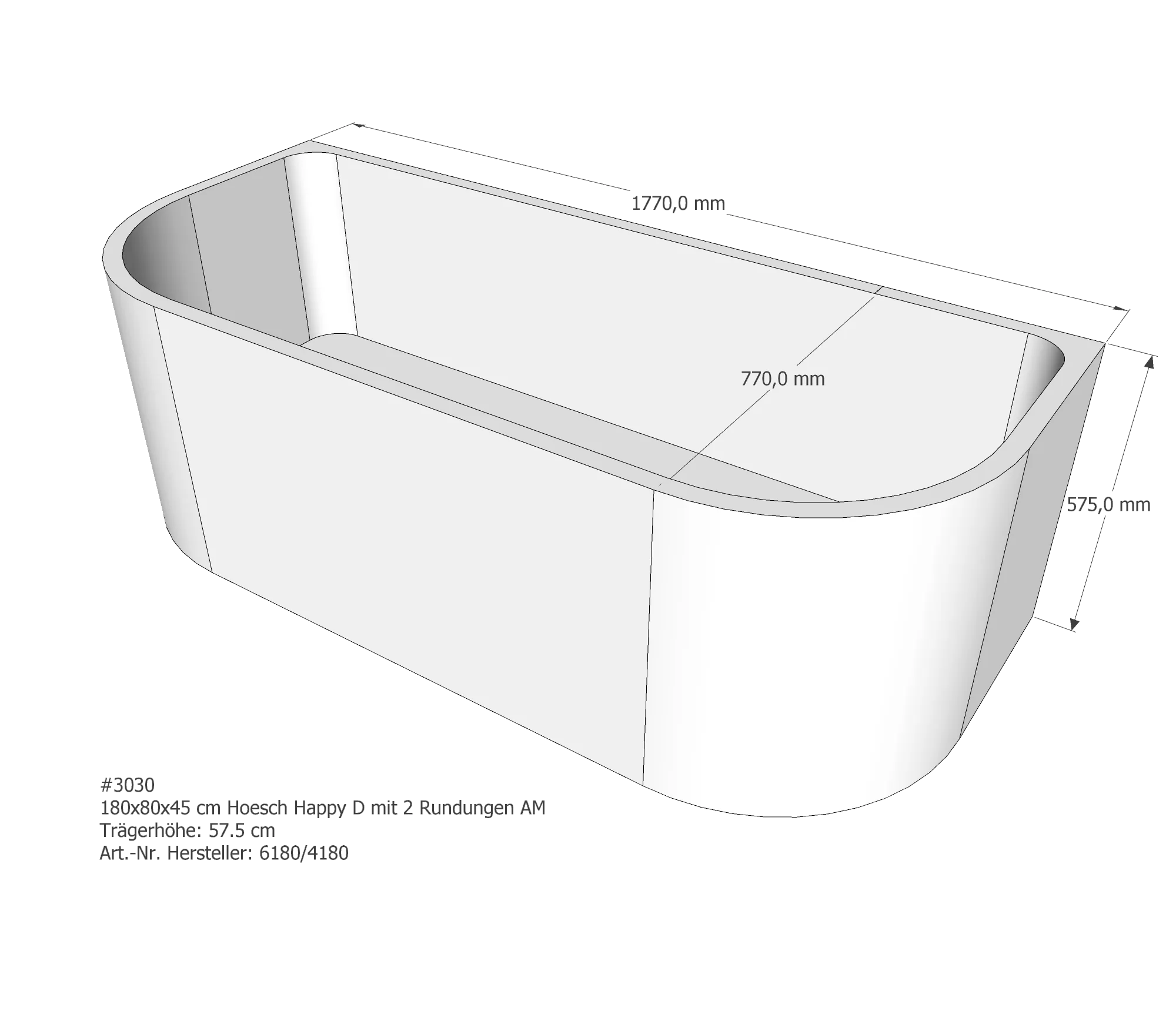 Badewannenträger passend für Hoesch Happy D 180 × 80 × 45 cm