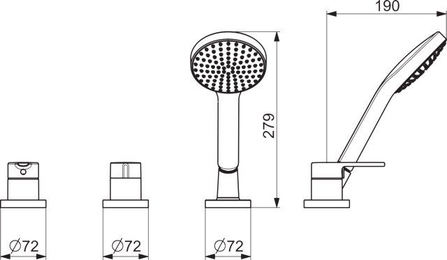 HA Einhebelmischer Fertigmontageset für Wanne/Brause HANSARONDA 0341 Rosette rund 3-strahlig 72 mm Chrom