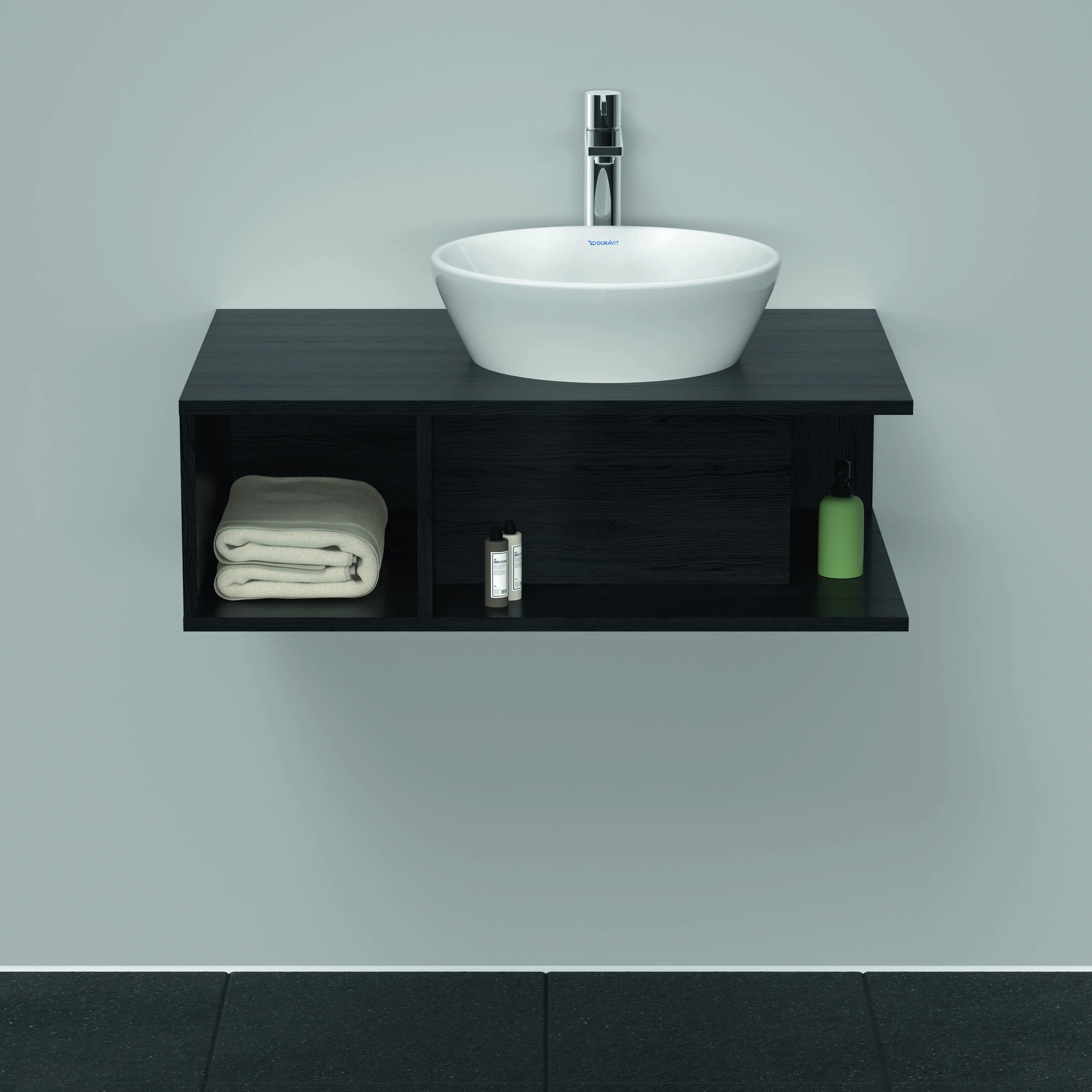 Duravit Waschtischunterschrank wandhängend „D-Neo“ 80 × 26 × 55 cm Eiche Schwarz Duravit Waschtischunterschrank wandhängend „D-Neo“ 80 × 26 × 55 cm Eiche Schwarz