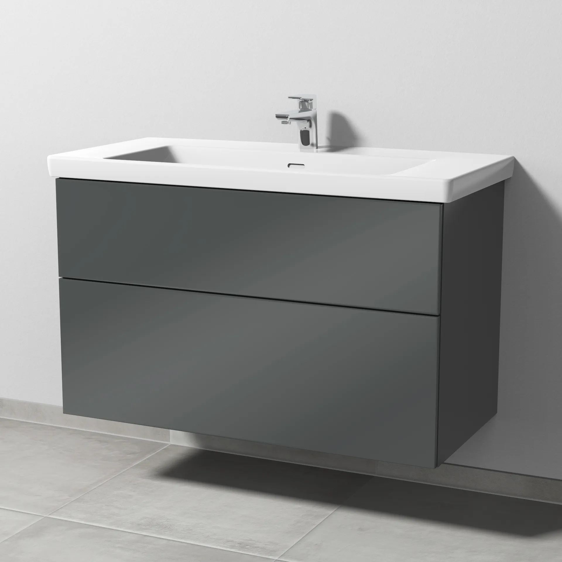 Sanipa Waschtischunterschrank „3way“ 955 × 588 × 462 mm in Anthrazit (glanz), mit Hahnlochbohrung, Becken mittig