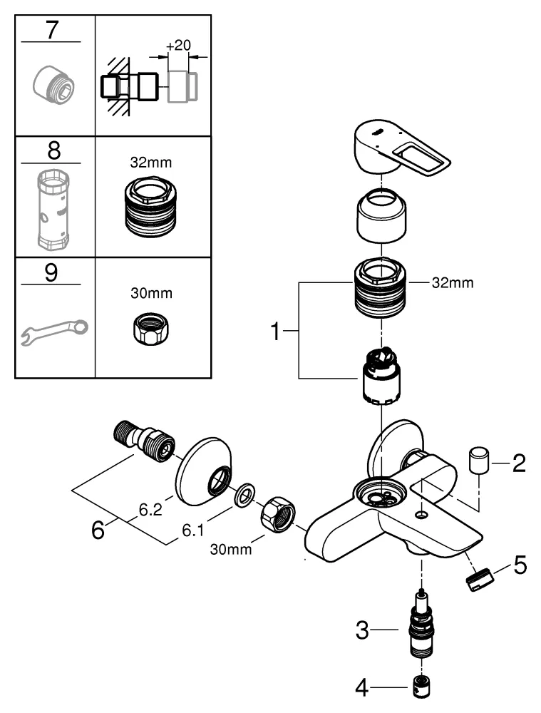 Einhand-Wannenbatterie BauLoop 23602_1, Wandmontage, mit Temperaturbegrenzer, S-Anschlüsse, eigensicher, chrom Einhand-Wannenbatterie BauLoop 23602_1, Wandmontage, mit Temperaturbegrenzer, S-Anschlüsse, eigensicher, chrom
