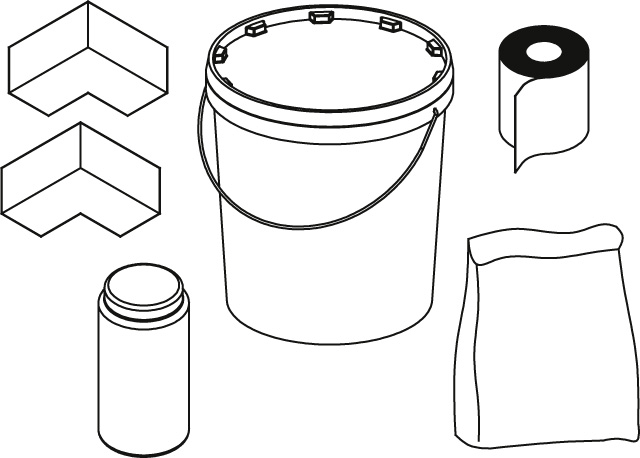 Dichtset bestehend aus 2,5 kg Pulverkomponente, 1,2 kg Flüssigkomponente, 10 m Dichtband, 2 Dichtecken innen