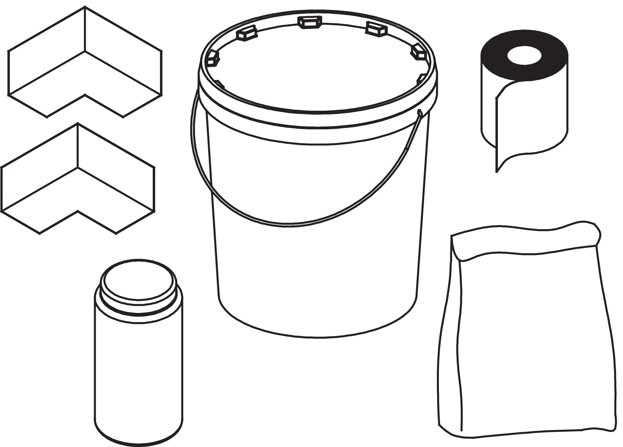 Dichtset bestehend aus 2,5 kg Pulverkomponente, 1,2 kg Flüssigkomponente, 10 m Dichtband, 2 Dichtecken innen