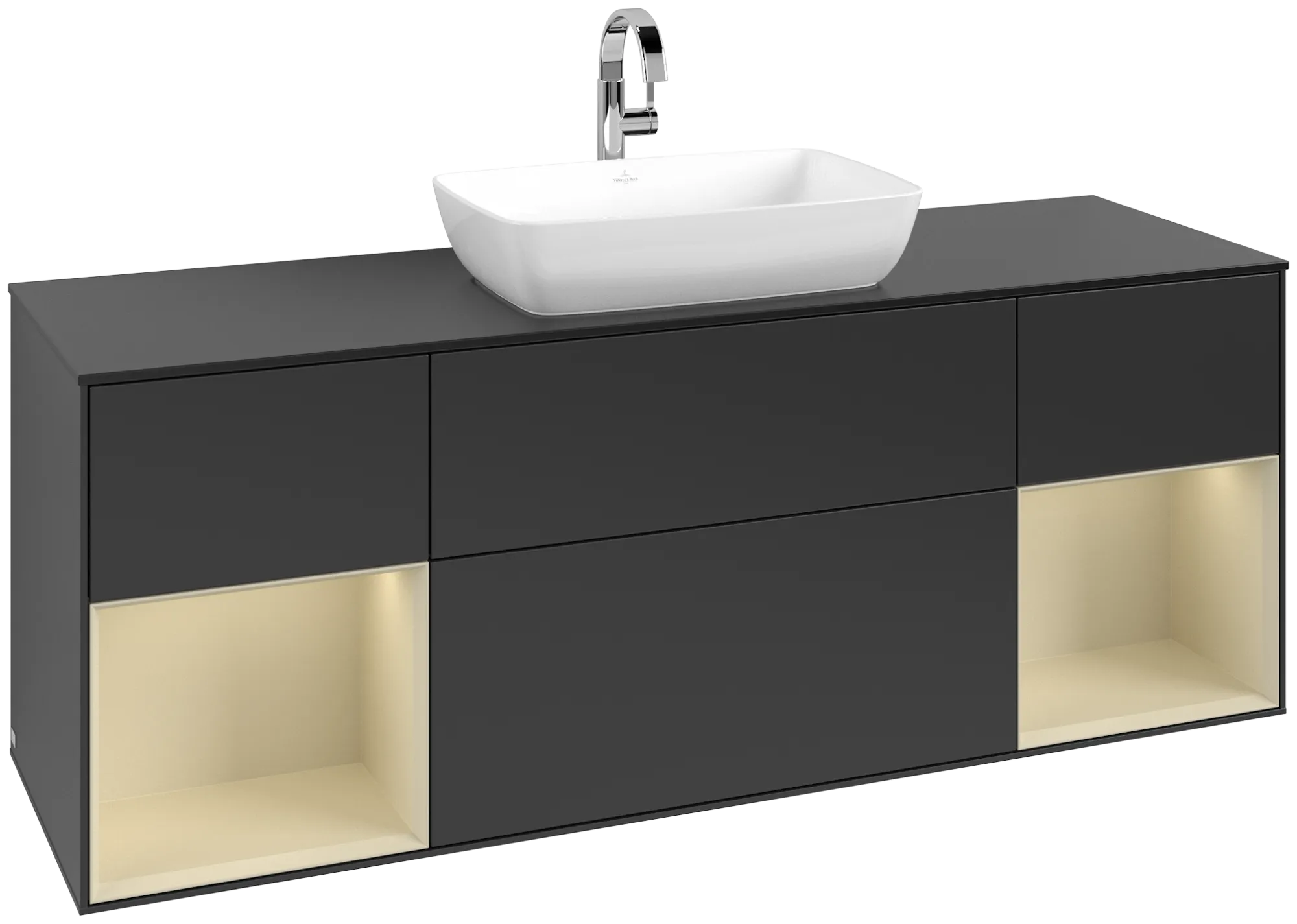 Villeroy & Boch Waschbeckenunterschrank Finion G86, 1600x603x501mm, Black Matt Lacquer / Silk Grey Matt Lacquer / Glass Black Matt