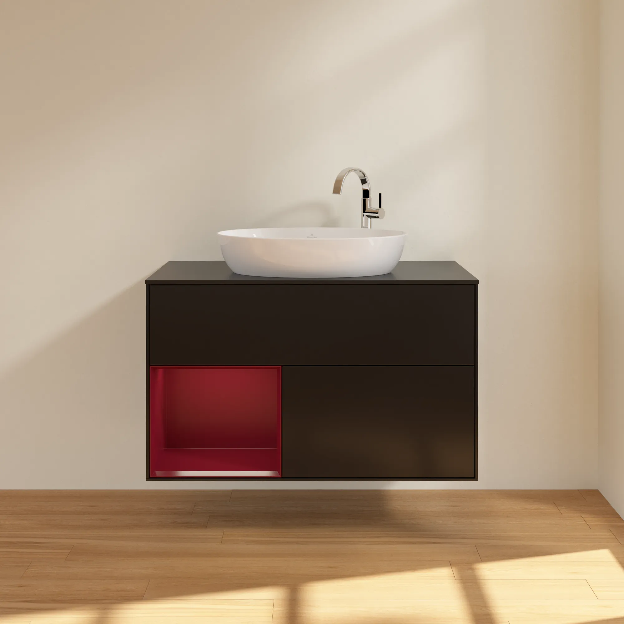 Villeroy & Boch Waschbeckenunterschrank Finion F89, 1000x603x501 mm, Black Matt Lacquer, mit Beleuchtung und Push-to-open Funktion