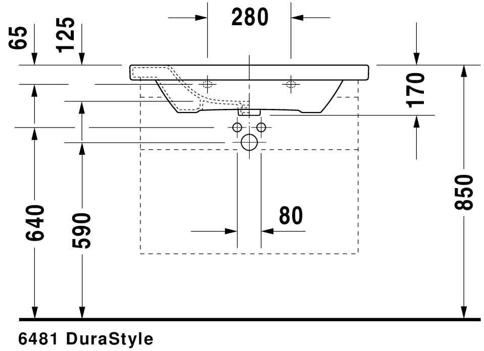 Wandwaschtisch „DuraStyle“, mit Überlauf, Hahnlochposition mittig