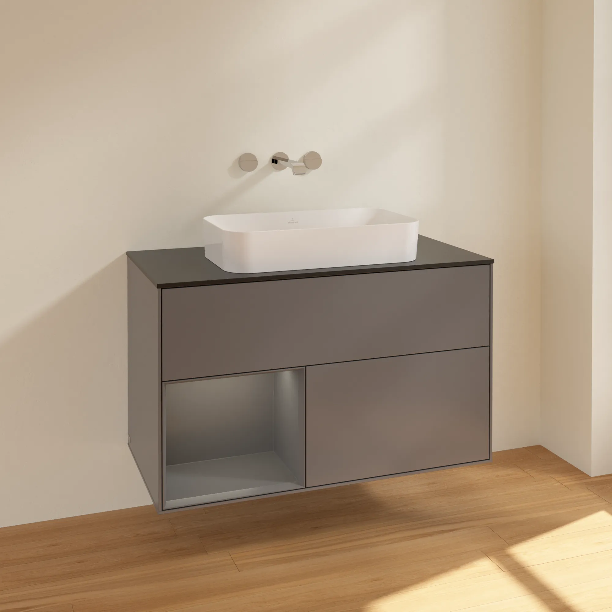 Villeroy & Boch Waschtischunterschrank „Finion“ für Schrankwaschtisch 100 × 60,3 × 50,1 cm 2 Schubladen, für Waschtischposition mittig, inkl. Beleuchtung mittig