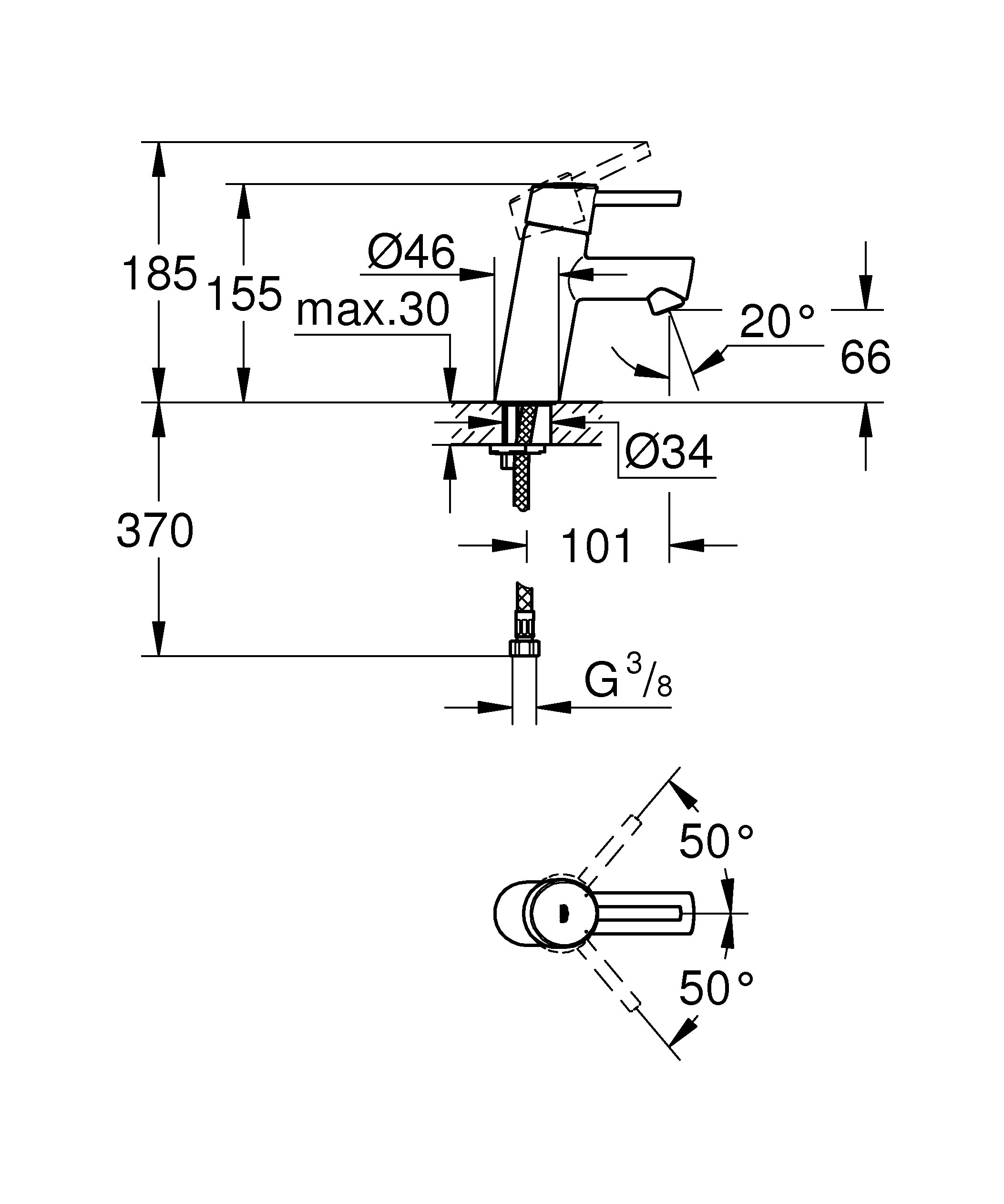 Einhand-Waschtischbatterie Concetto 32240_1, S-Size, Einlochmontage, 5,7 l/min SpeedClean Mousseur, glatter Körper, chrom