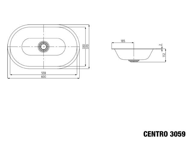 Unterbauwaschtisch „Centro“ 61 × 38 cm, ohne Hahnlochbohrung in alpinweiß, mit Perl-Effekt