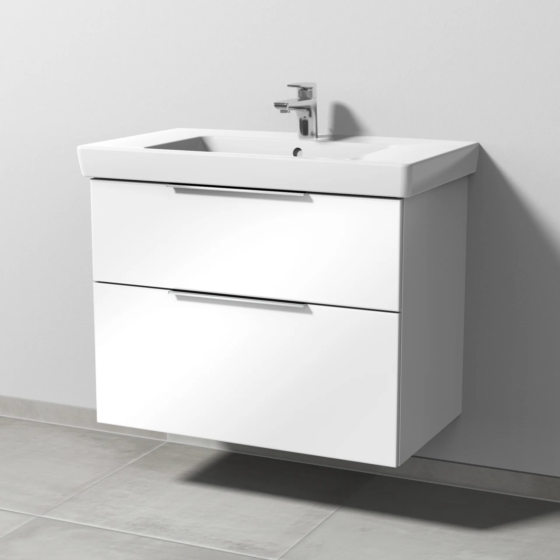 Sanipa Waschtischunterschrank „3way“ passend zu Keramik-Waschtische Subway 2.0 von Villeroy & Boch 750 × 593 × 447 mm in Weiß (glanz), Becken mittig