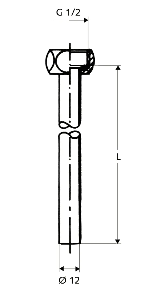Kupferrohr-Anschluss-Set Ø 12 mm, 2 Kupferrohre, einerseits mit Bördel und G 1/2 Überwurfmutter inkl. Dichtring, andererseits glatt, 500 mm, chrom