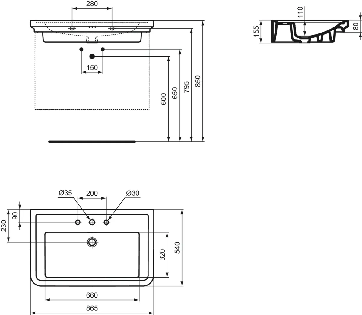 Ideal Standard Waschbecken „Calla“, Hahnlochposition mittig Ideal Standard Waschbecken „Calla“, Hahnlochposition mittig